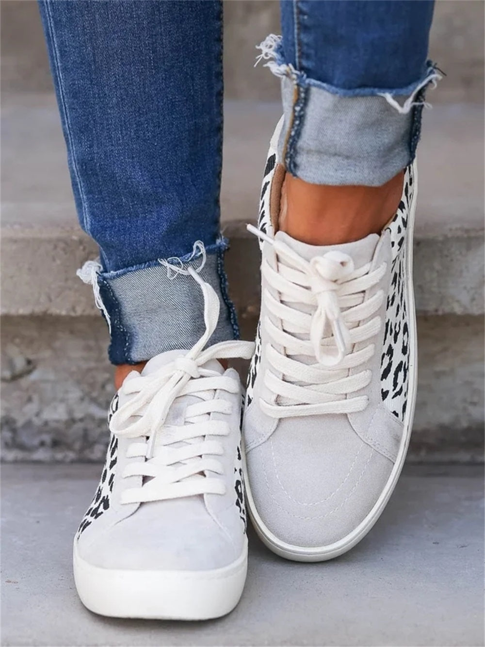 Light Leopard Slip on Flat Canvas Sneakers-BETTERSHOES
