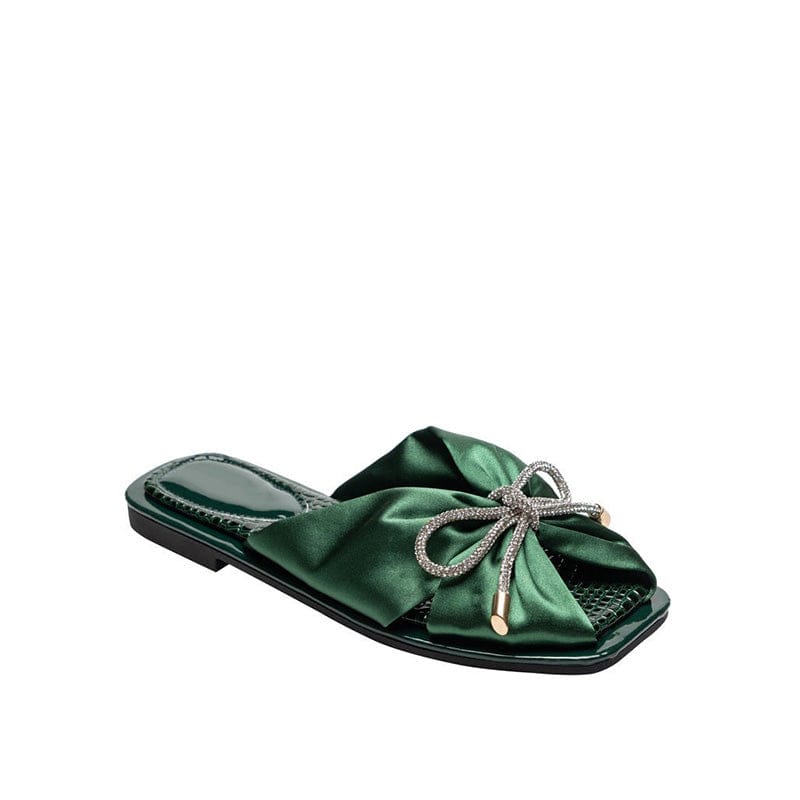 Square Toe Rhinestones Flat Sandals-BETTERSHOES