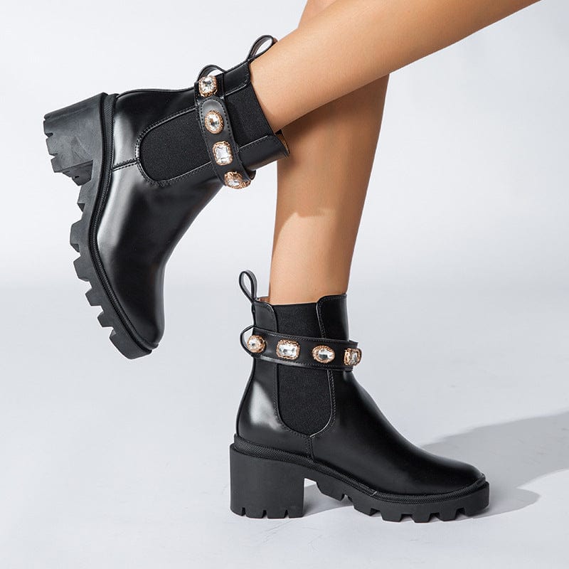 Round Toe Chunky Heel Boots-BETTERSHOES