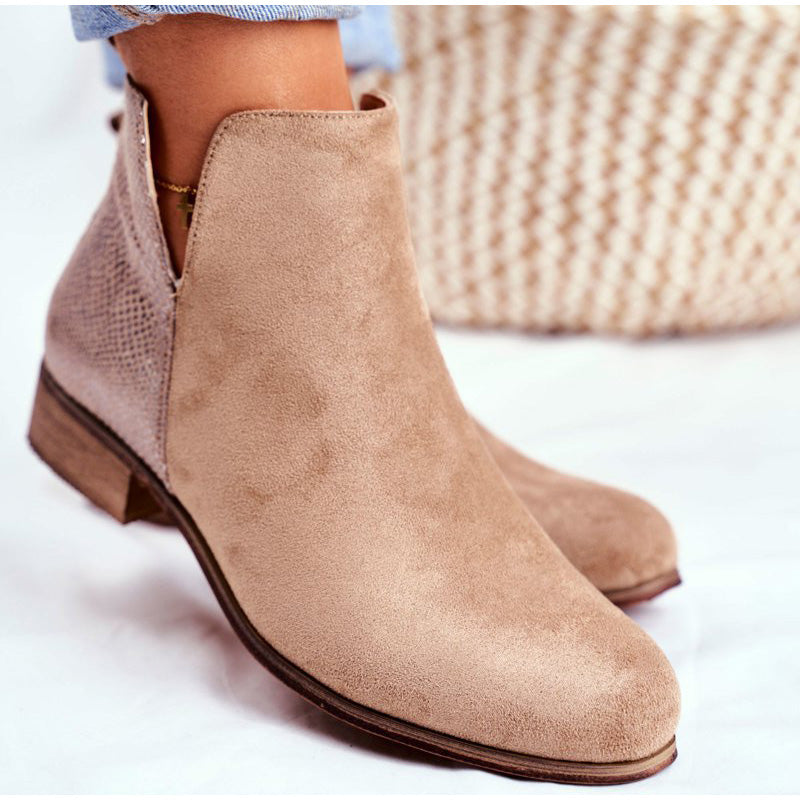 Suede PU Ankle Zipper Boots-BETTERSHOES