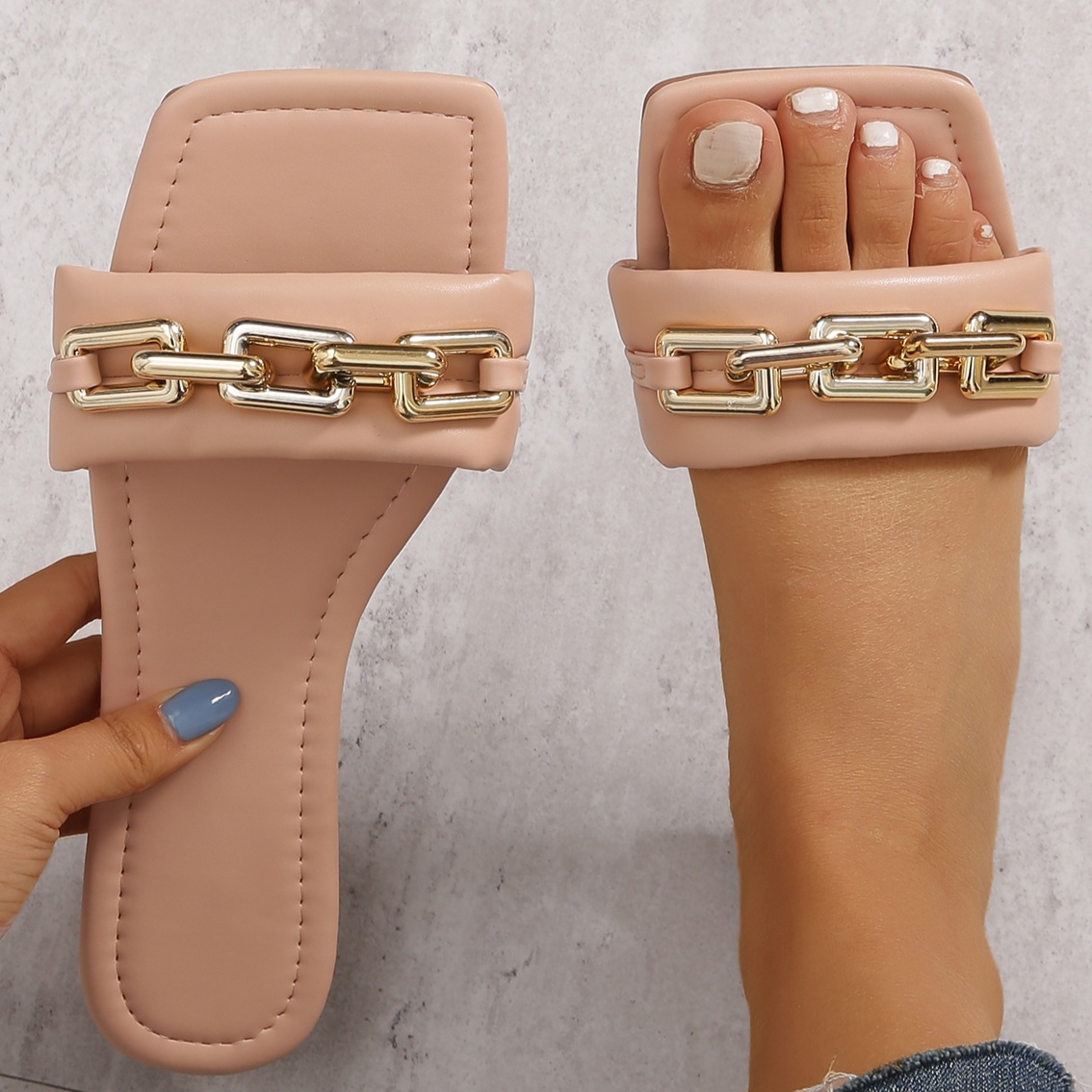 Women Square Toe Flat Slippers-BETTERSHOES