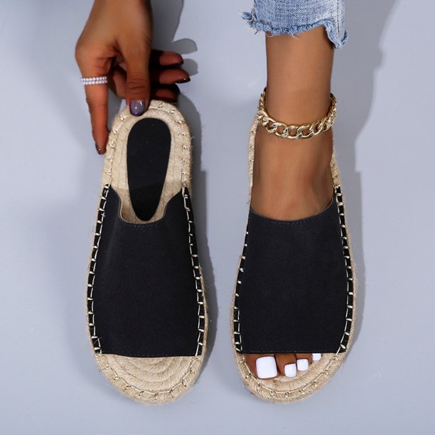 Casual Open Toe Hemp Rope Weave Sandals, Outdoor Flats Beach Slippers -BETTERSHOES