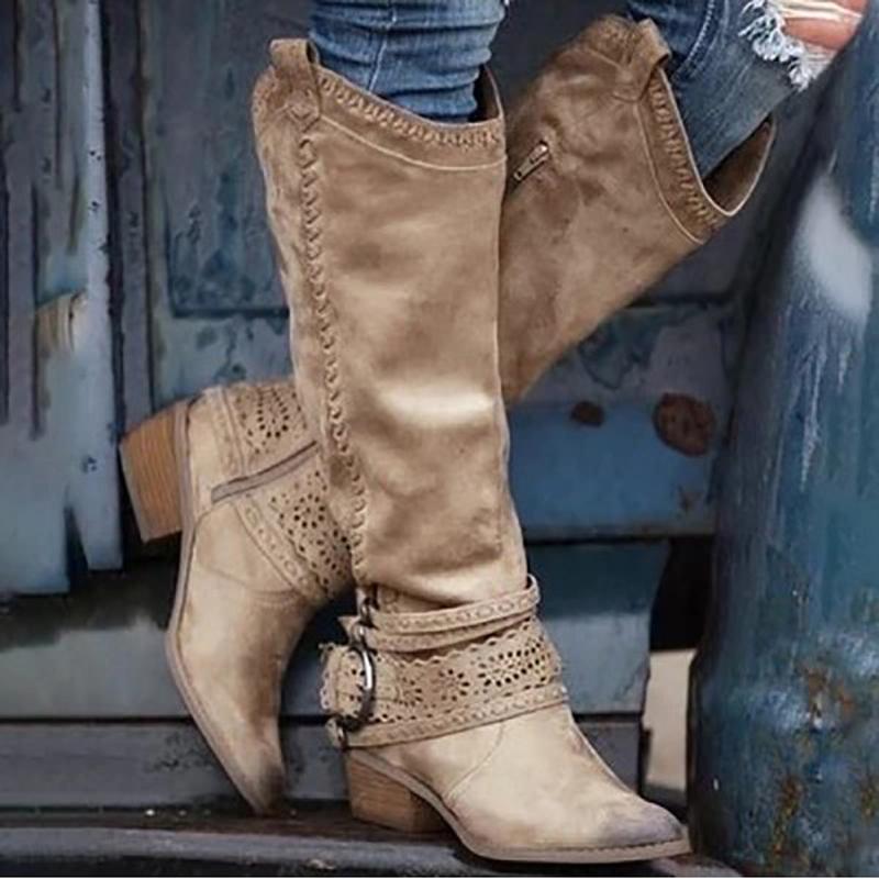 Women's Vintage Western Woven Hollow Craft Multicolor Boots-BETTERSHOES