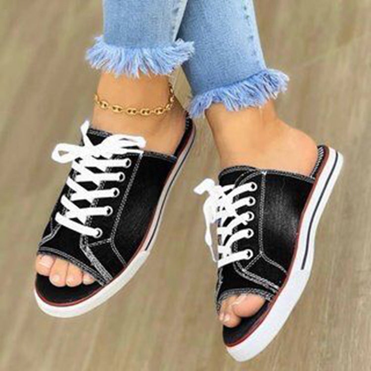 Summer canvas sandals flip-flop denim Lace Up shoes-BETTERSHOES