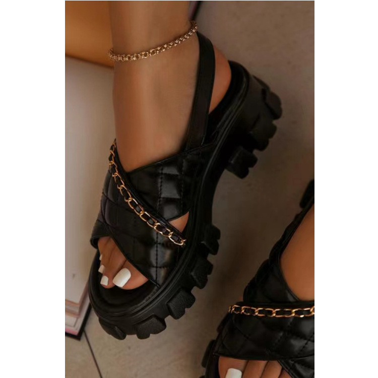 Women's Chain Cross Plaid Sandals-BETTERSHOES