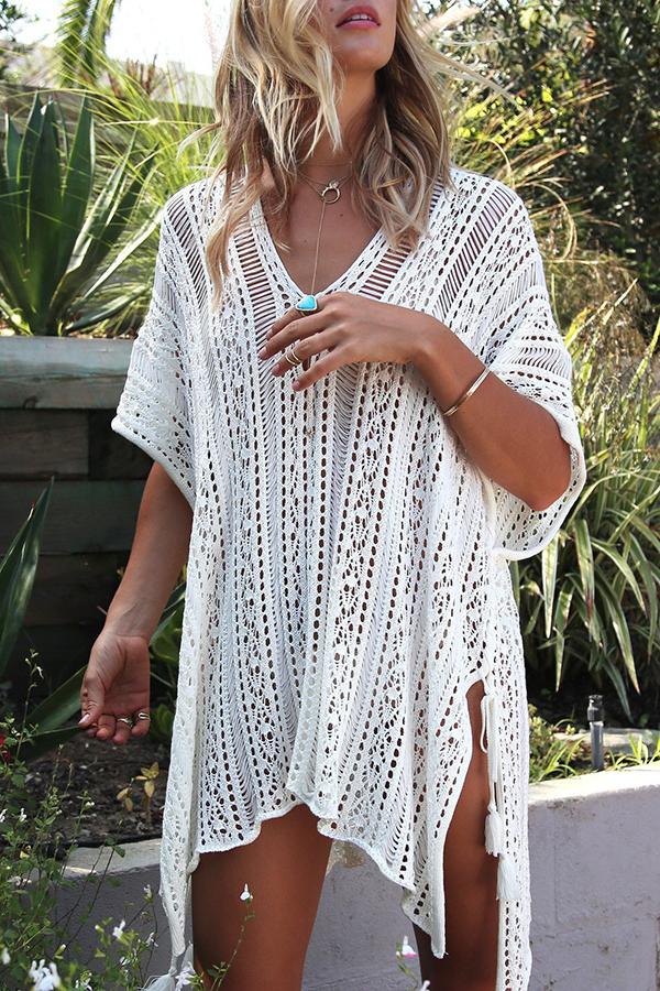 Fringed Knit Loose Bikini Cover Up-BETTERSHOES
