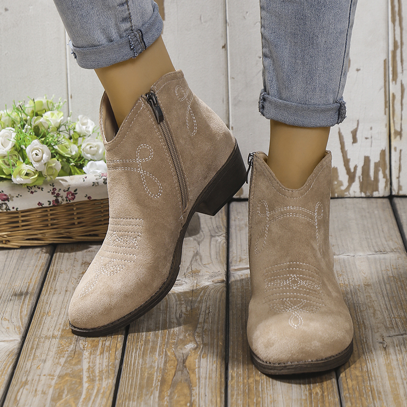 The Embroidery Faux Suede Boot-BETTERSHOES
