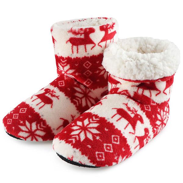 Christmas Mixed Print Fluffy Indoor Boots-BETTERSHOES