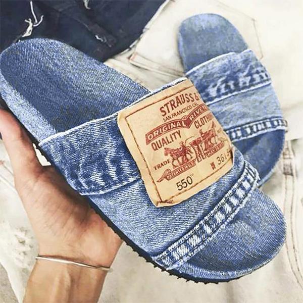 Women's Stylish Denim Slides Sandals-BETTERSHOES
