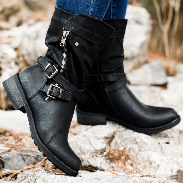Women Block Heel Buckle Strap Daily Boots-BETTERSHOES