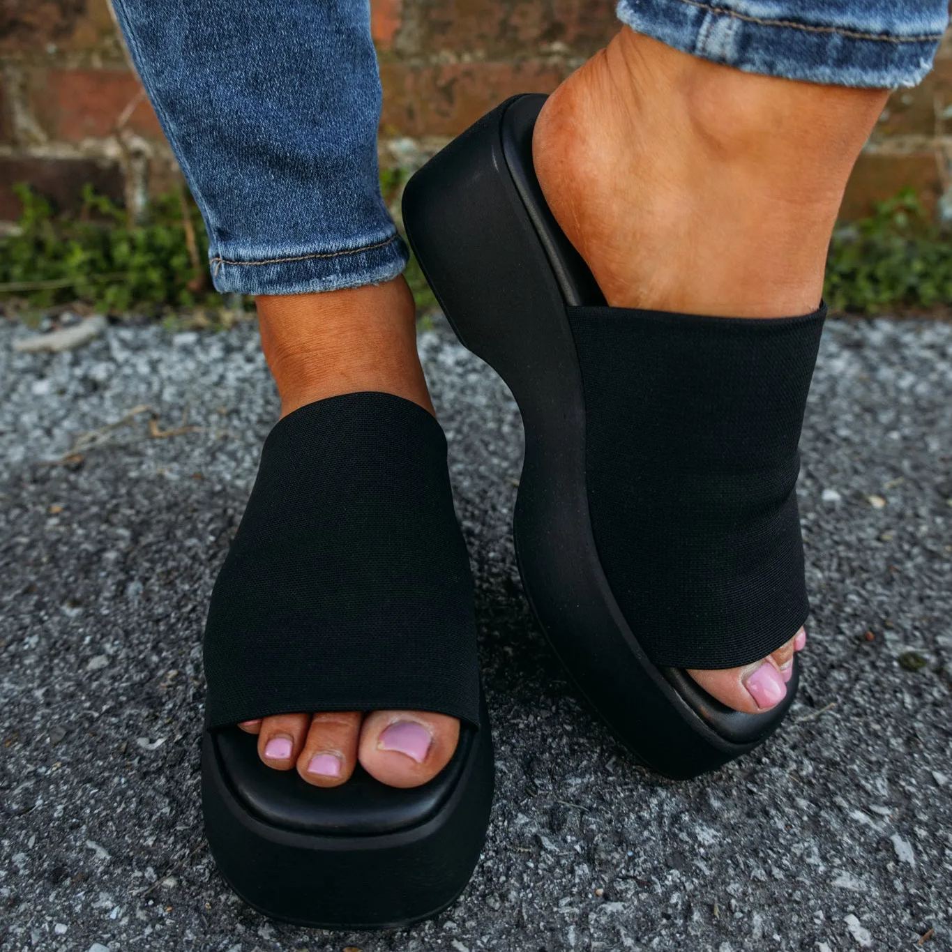 Women Single Band Flatform Slide Sandals-BETTERSHOES