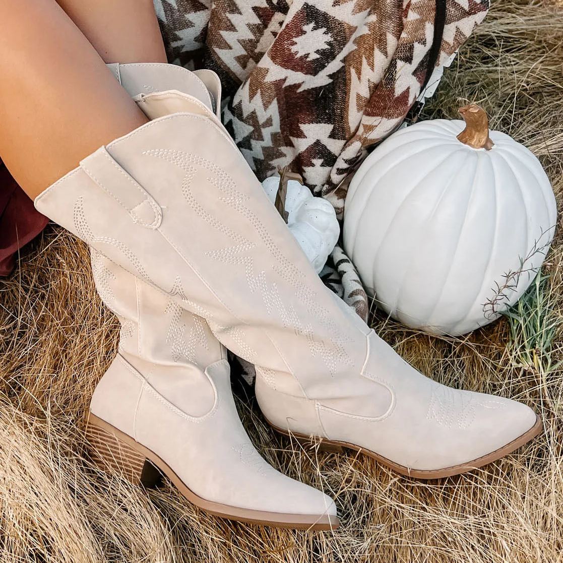 Sand Embroidery Cowboy Boots-BETTERSHOES