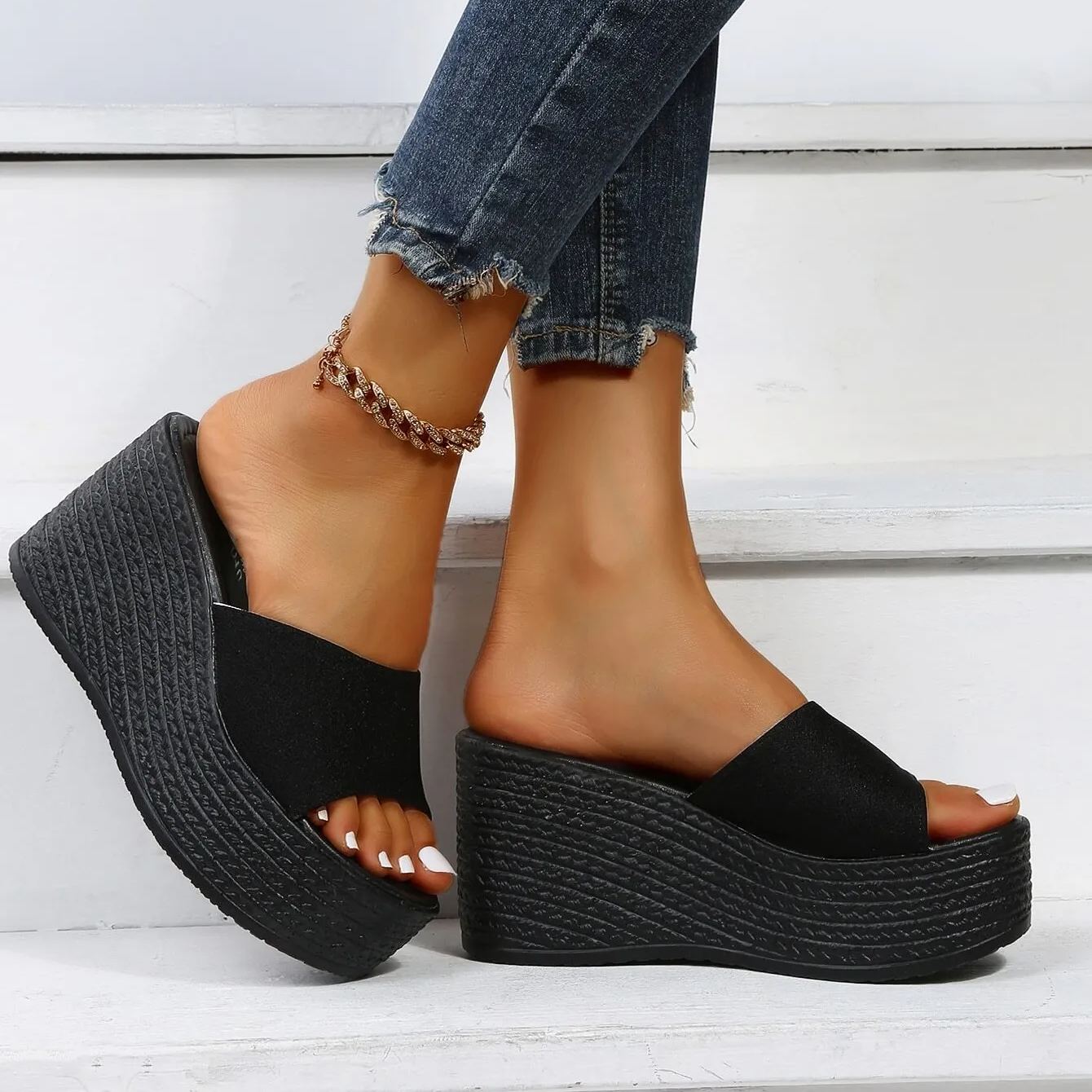 Minimalist Wedge Slide Sandals-BETTERSHOES