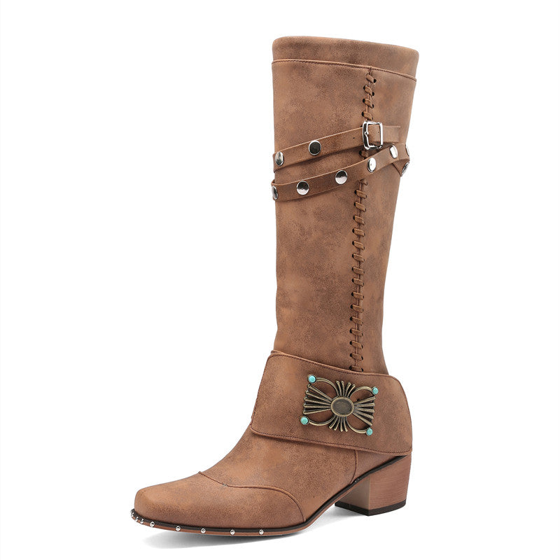 Vintage Studded Mid Calf Cowboy Boots