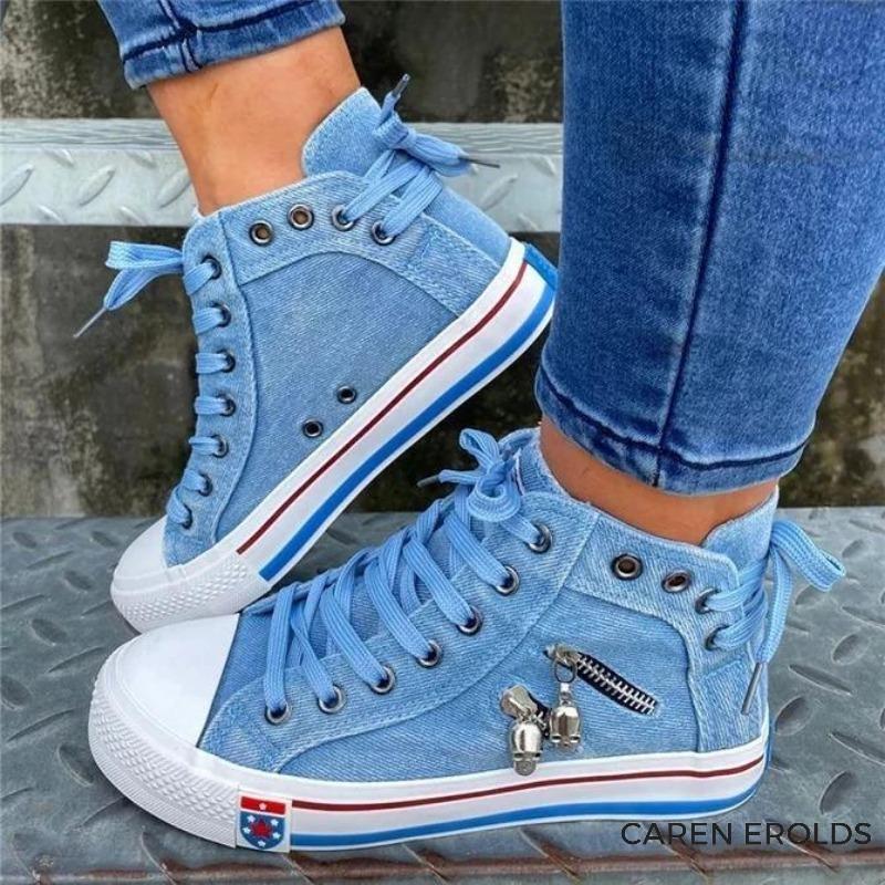 Denim Skull Punk Hightop Canvas Sneakers