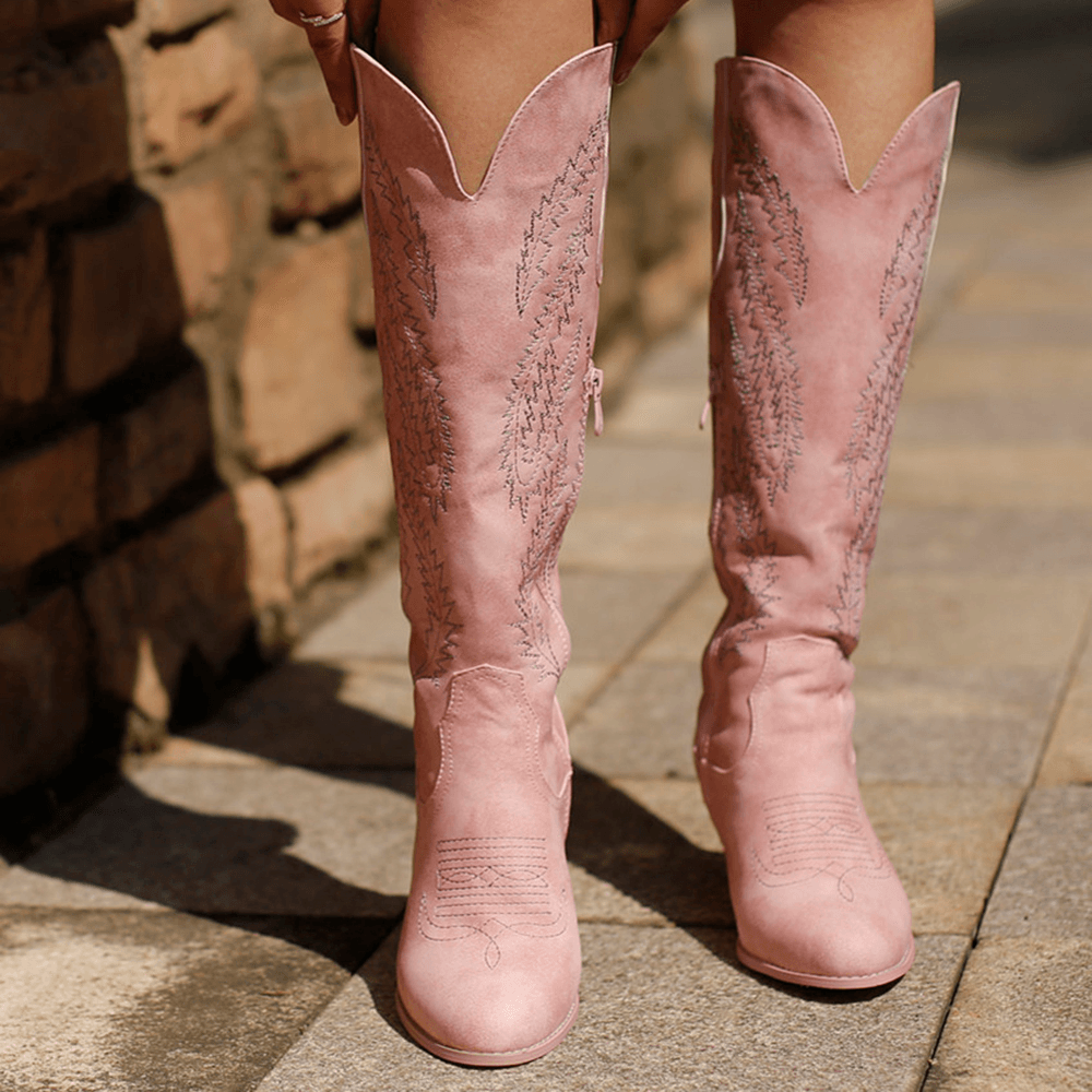 HOT SALE! The Stitch Detail Embroidered Design Side Zipper Boots