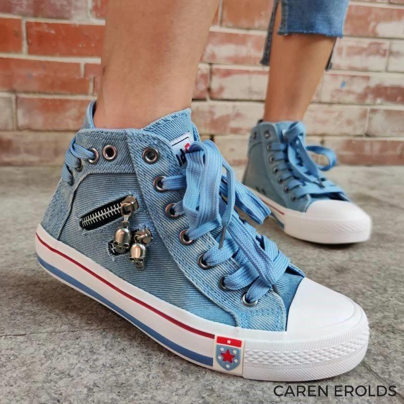 Denim Skull Punk High-top Canvas Sneakers