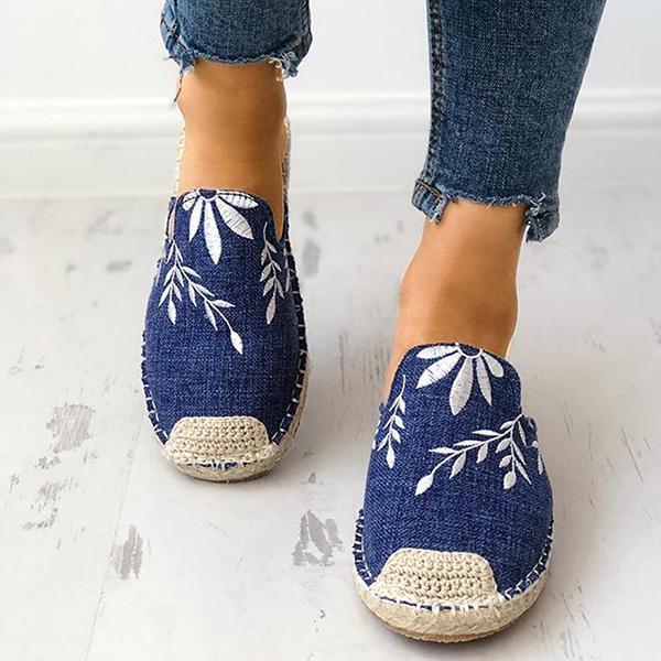 Women Fashion Embroidered Espadrille Flat Slippers