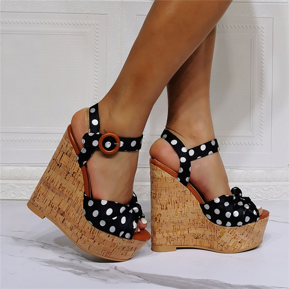 Womens Peep Toe Platform Buckle Sandals Wedges