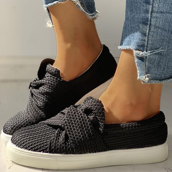 knitted twist slip on sneakers