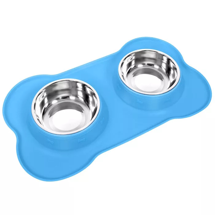 Double Stainless Steel Cat and Dog Bowls with Non-slip Silicone Mat for Dogs and Cats