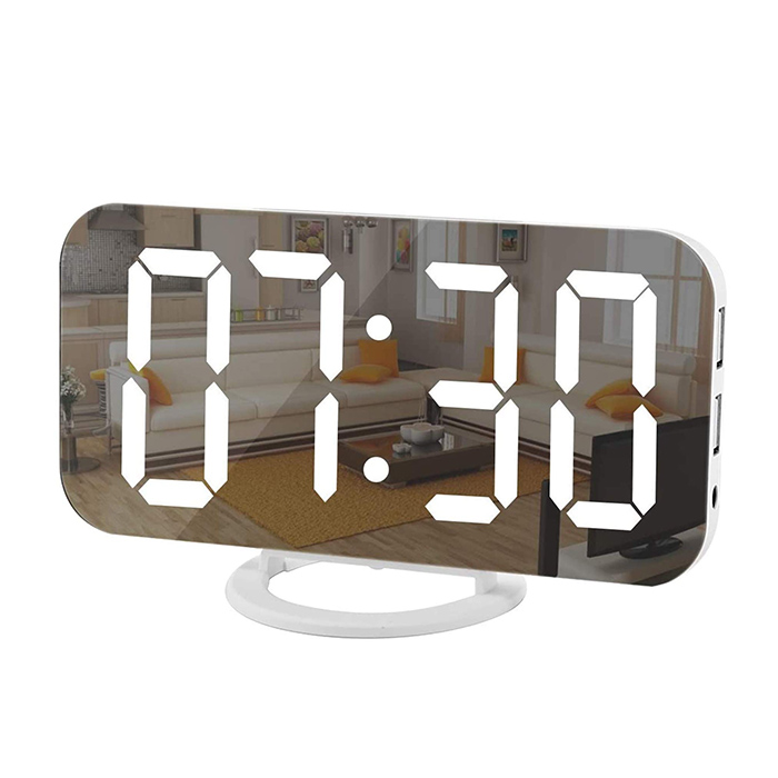 Digital Clock Large Display, LED Electric Alarm Clocks Mirror Surface for Makeup with Diming Mode