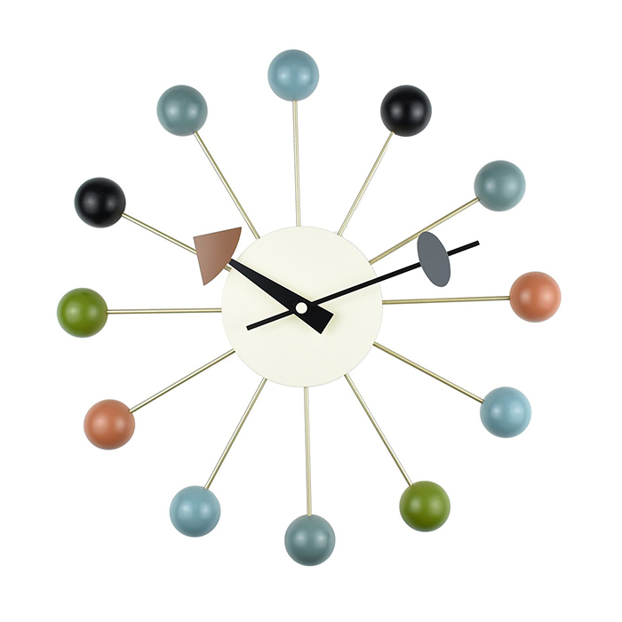 Mid Century Wood Ball Wall Clock 13 inches Modern Art Colourful Decorative Quartz Clocks