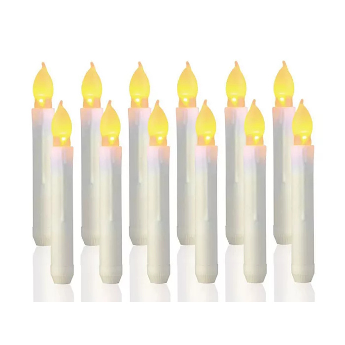 Flameless LED Taper Candles Lights, Battery Operated Candlesticks with Warm Yellow Flickering Flame, 0.79 x 6.5 Inches Dripless Fake Floating Taper Candles