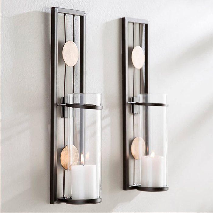 Wall Sconces Candle Holder Classic Metal Acrylic Wall Decorations for Living Room, Bathroom, Dining Room, Set of 2