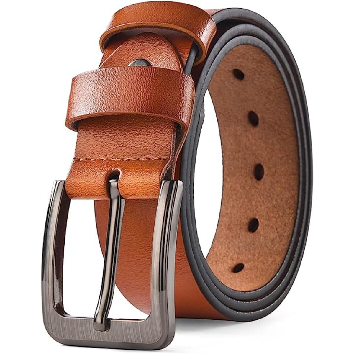 Mens Black Leather Belt with 38mm Alloy Buckle for Work Dress