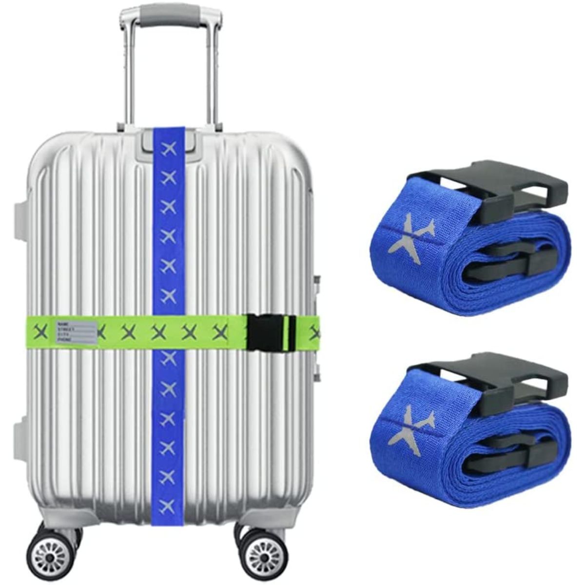 2 Pack Luggage Straps Set Adjustable Reflective Suitcase Belts