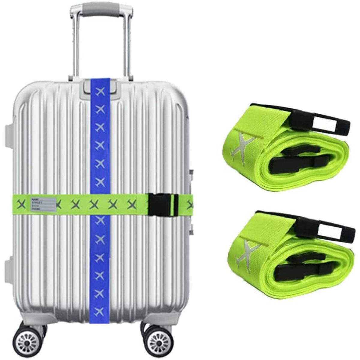 2 Pack Luggage Straps Set Adjustable Reflective Suitcase Belts