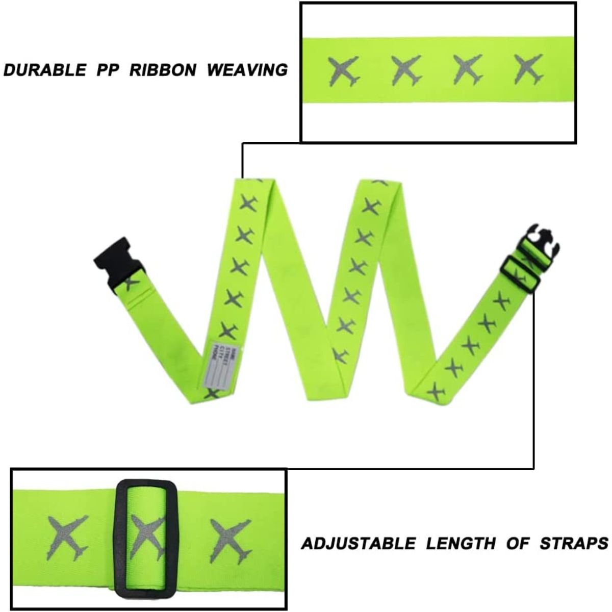 2 Pack Luggage Straps Set Adjustable Reflective Suitcase Belts