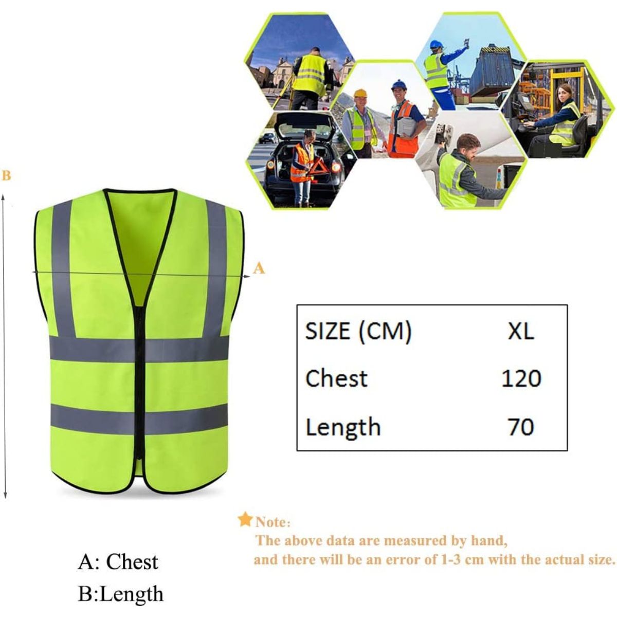 HYCOPROT Hi Vis Viz High Visibility Reflective Safety Vest Mesh Waistcoat Executive Manager Jacket Workwear Zip 2 Band Brace Security 120cm x 70cm