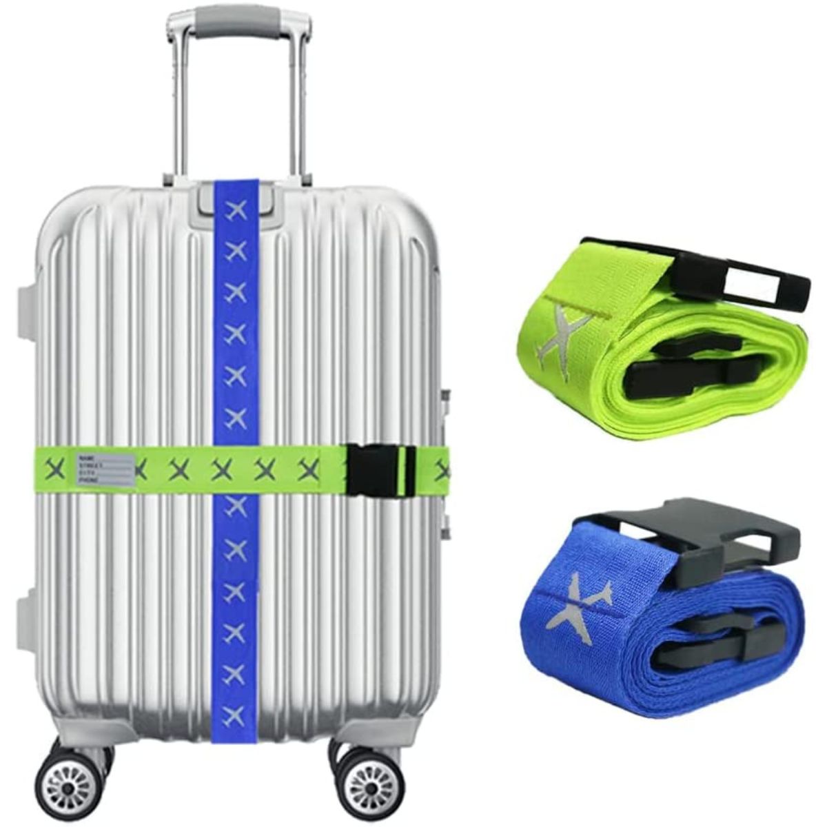 2 Pack Luggage Straps Set Adjustable Reflective Suitcase Belts
