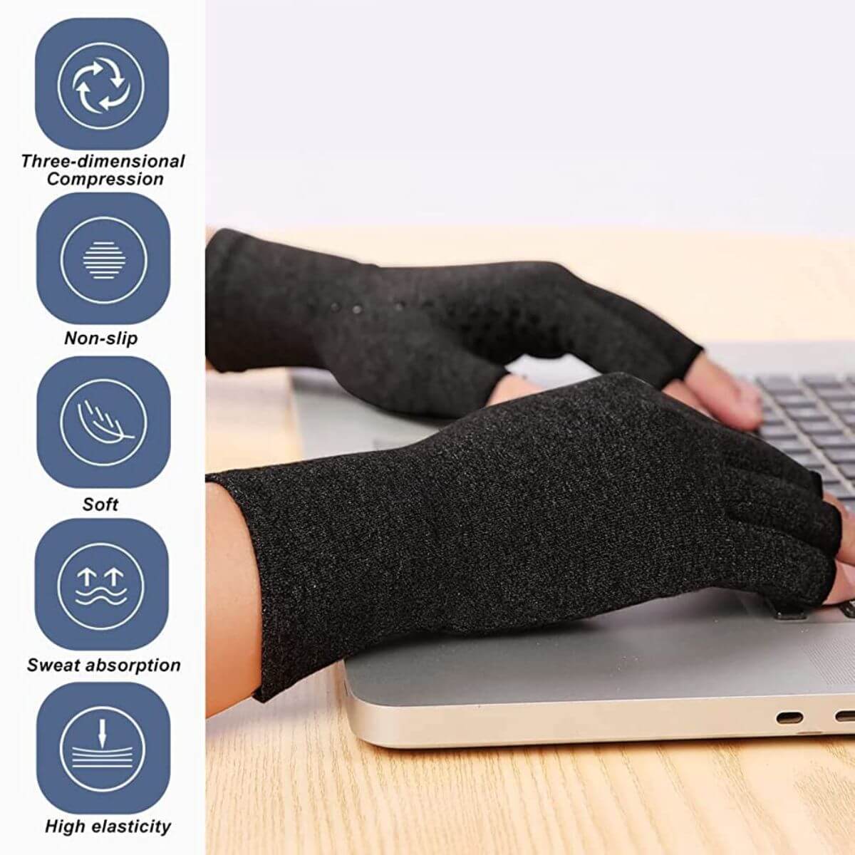 2 Pairs Fingerless Copper Arthritis Gloves for Typing Daily Work