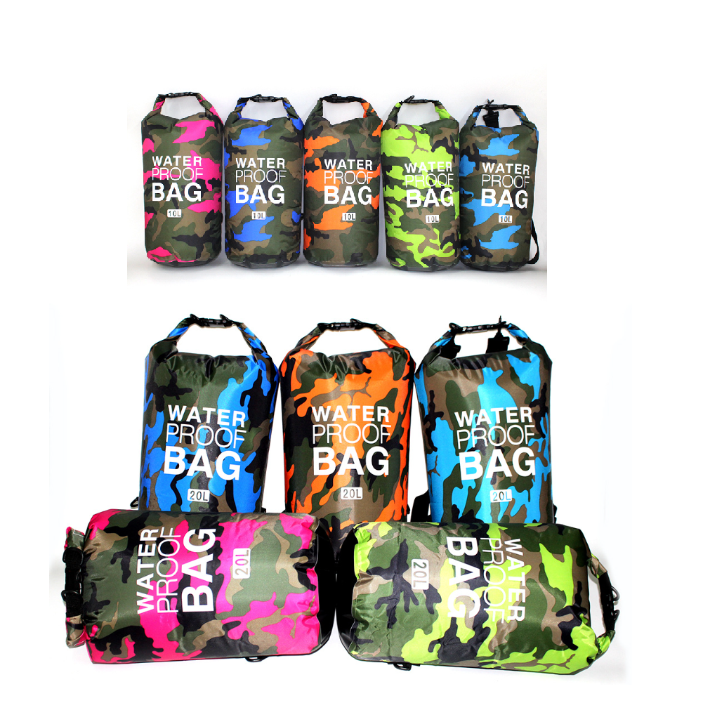 Camo Waterproof Dry Bag 5L/10L/15L with Shoulder Strap for Kayaking -  HYCOPROT