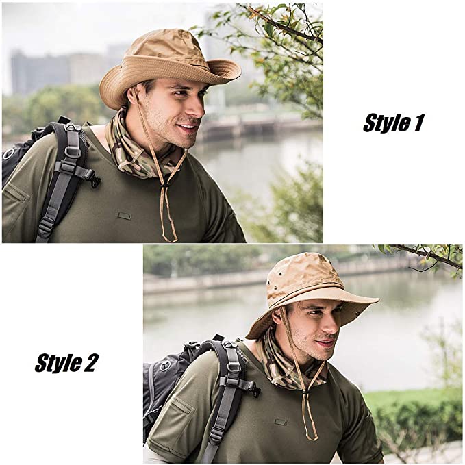 Fishing Hat, Foldable Wide Brim Breathable Mesh UV Protection Outdoor Sun Hat for Fishing Hiking Camping Cycling Boating Gardening 