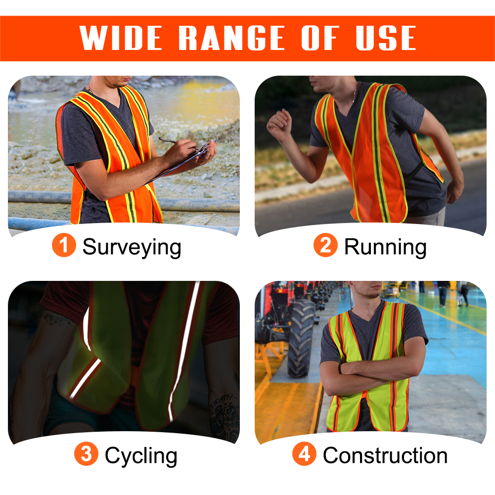 High Visibility Safety Vest Unisex Outdoor Reflective Mesh Workwear with Adjustable Elastic Bands Meets ANSI/ISEA Standards
