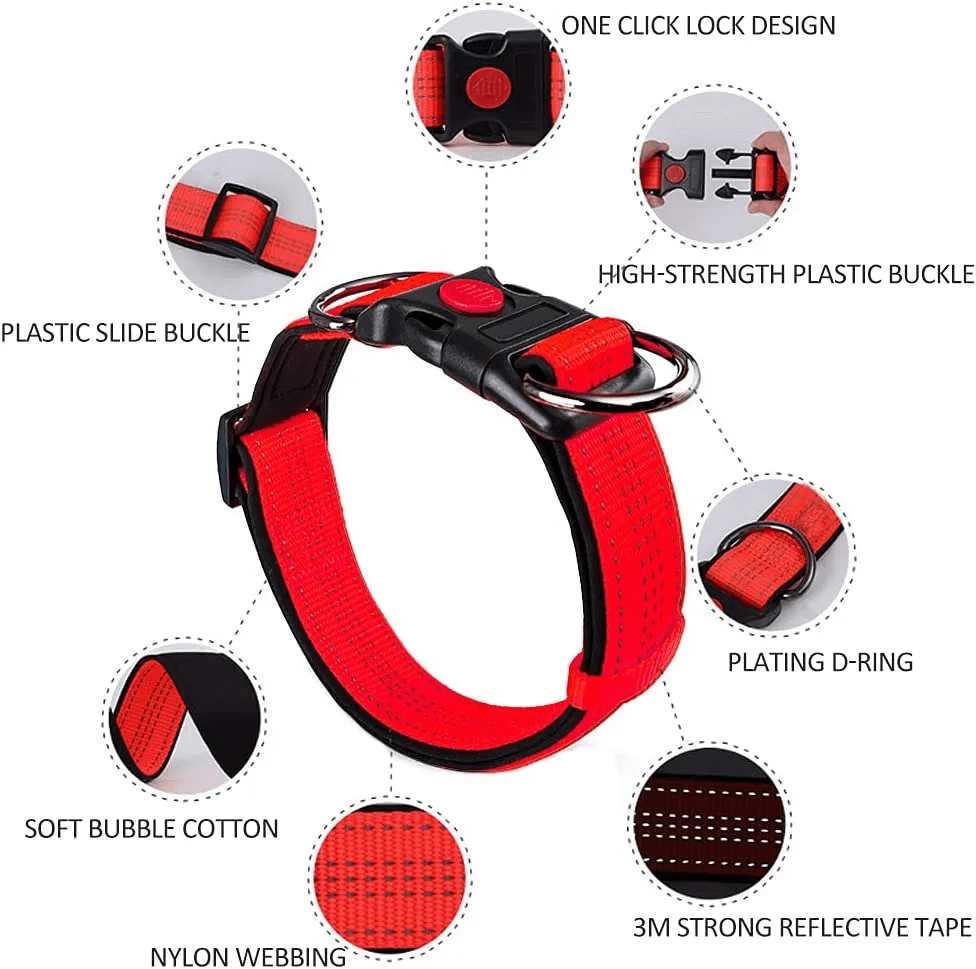 Reflective Dog Collar Adjustable with Safety Locking Buckle