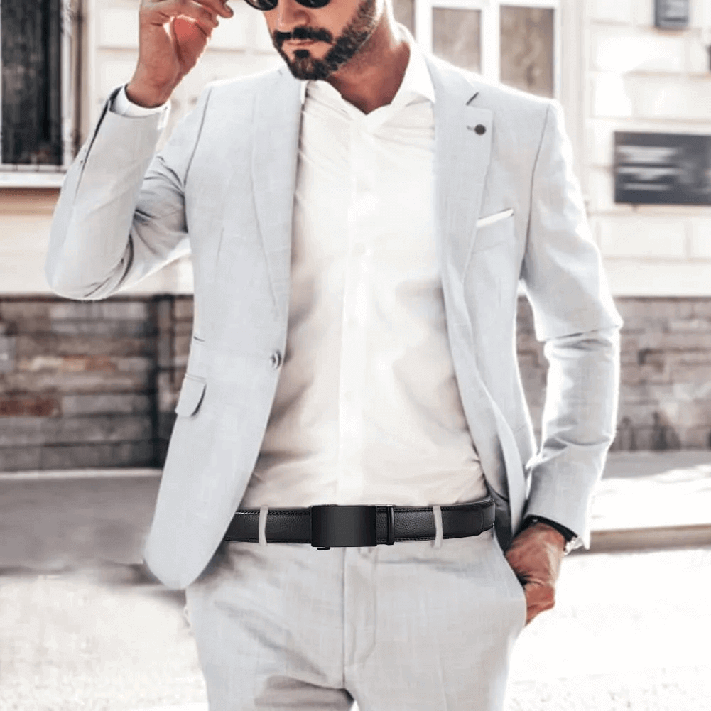 Men's Ratchet Belt Adjustable Leather Slide Automatic Buckle Belt