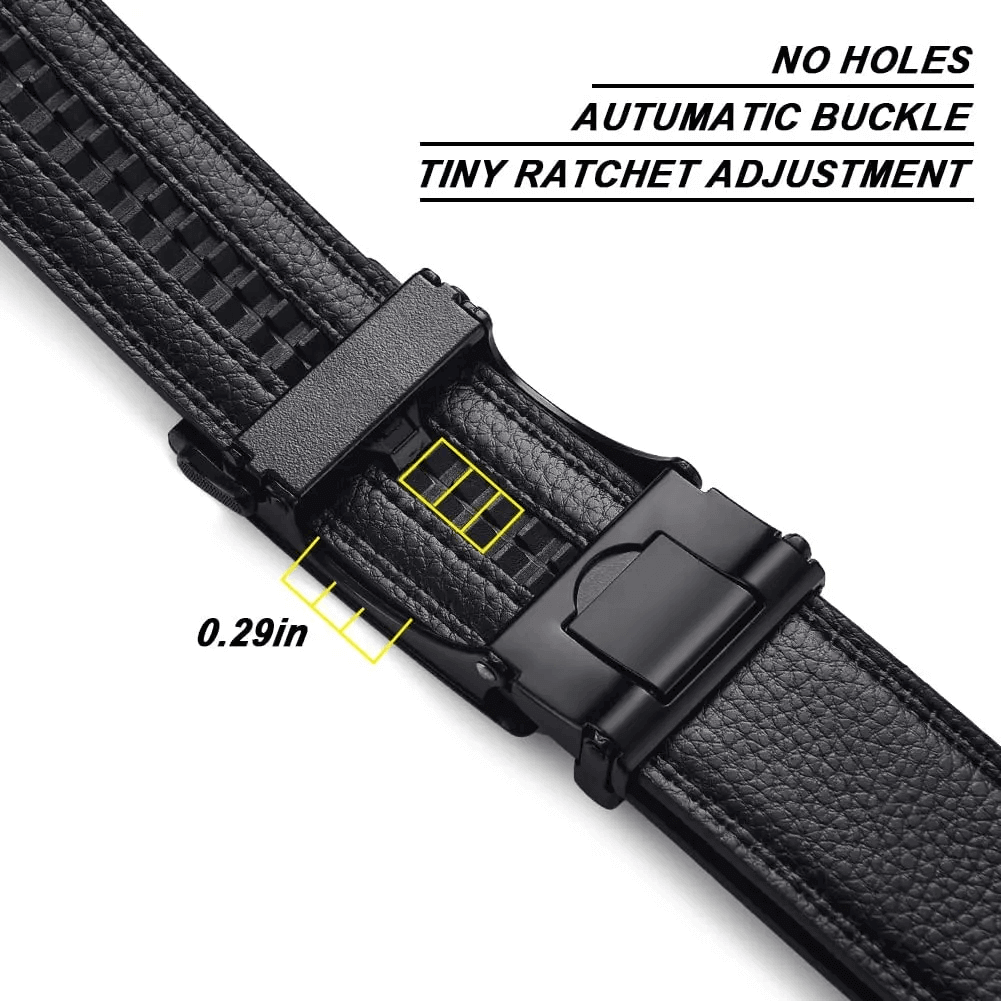 Men's Ratchet Belt Adjustable Leather Slide Automatic Buckle Belt