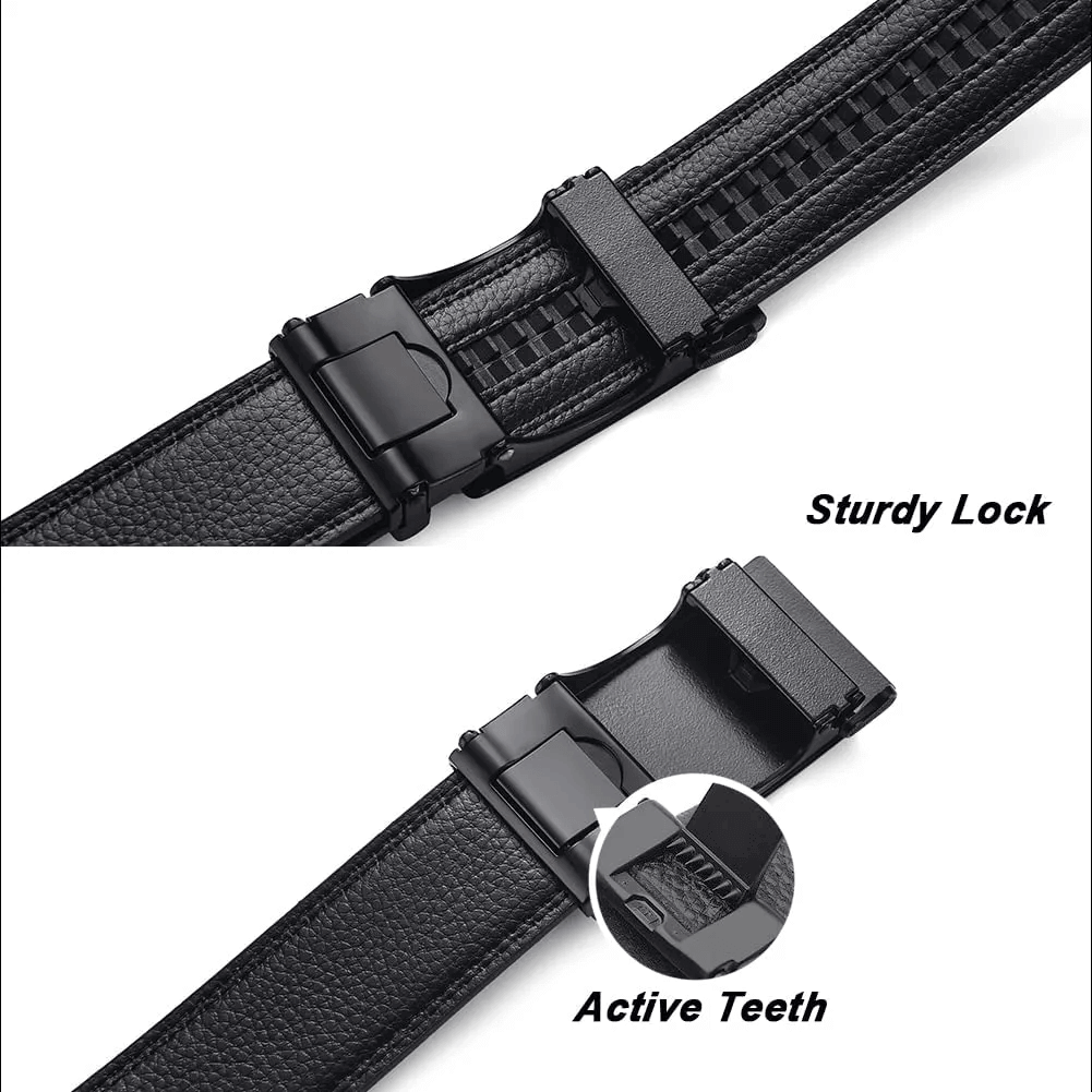Men's Ratchet Belt Adjustable Leather Slide Automatic Buckle Belt