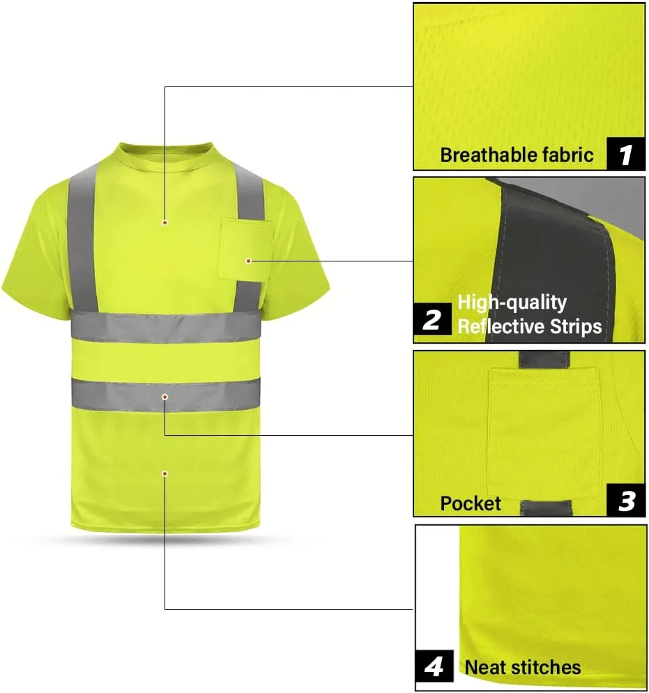 High Vis Reflective T Shirt Short Sleeve Shirts with Pockets