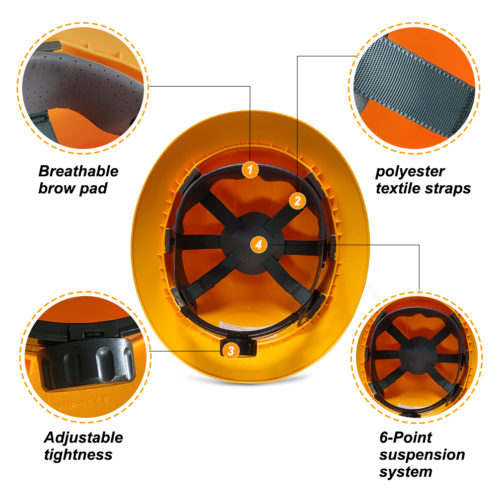 Wide Brim Hard Hat, 6-Point Ratchet Suspension, Durable Adjustable Head Protection Safety Vented Helmet