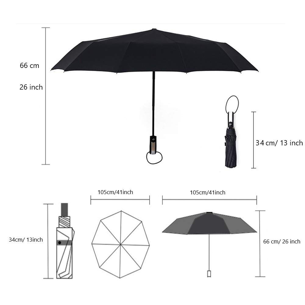 Travel Umbrella Windproof Compact Lightweight Portable Automatic Strong Waterproof Folding Umbrellas with 10 Rib Reinforced Auto Open Close UV Protection for Sun Rain Men Women