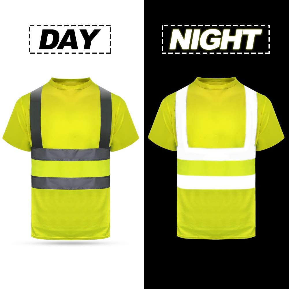 HYCOPROT High Vis Reflective T Shirt Short Sleeve Safety Mesh Quick Dry Shirts (Medium, Yellow-1)