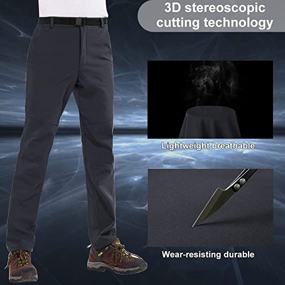 Men's Hiking Pants Cargo Work Pants with Zip Pockets and Belt