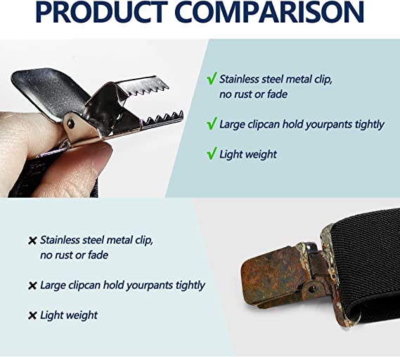 4 X Men's Elastic Braces Adjustable with 4 Strong Metal Clips