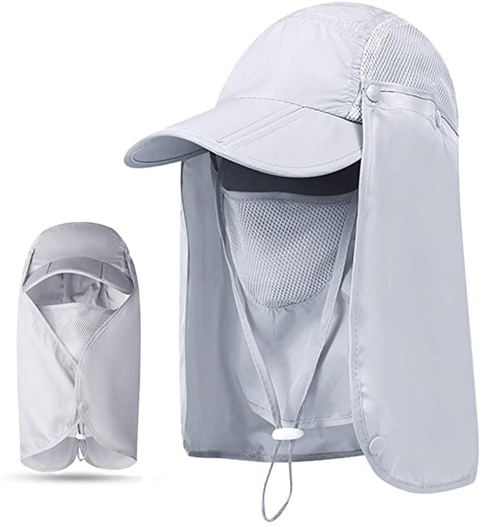 Fishing Hat Sun Cap UPF 50+ Protection with Face Neck Flap Removable Foldable Quick Dry Wide Brim Hats for Men and Women